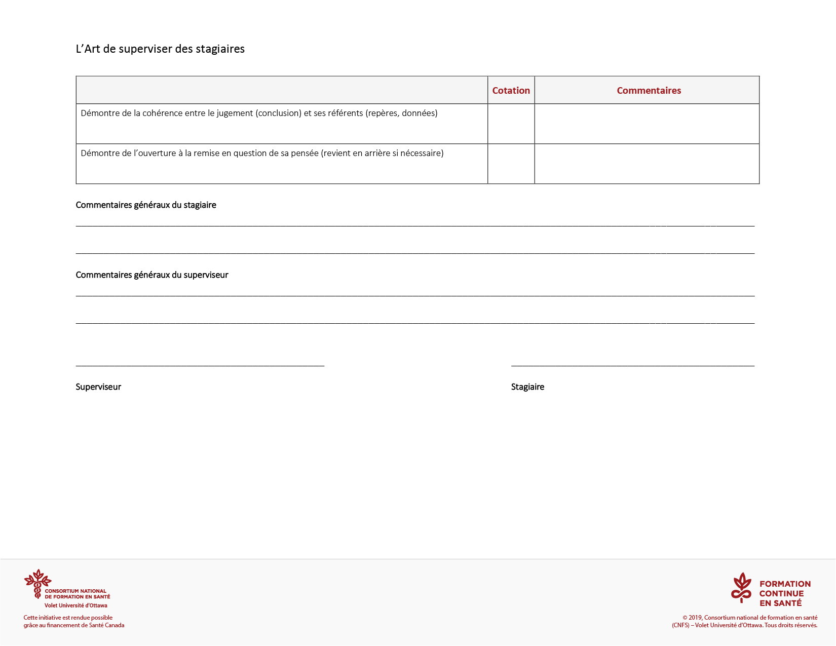 Outil : Grille d’observation du raisonnement clinique