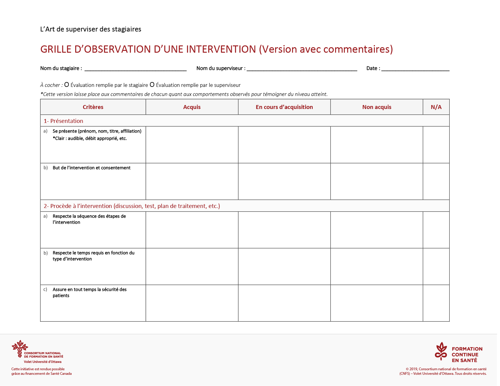 Grille d’observation d’une intervention