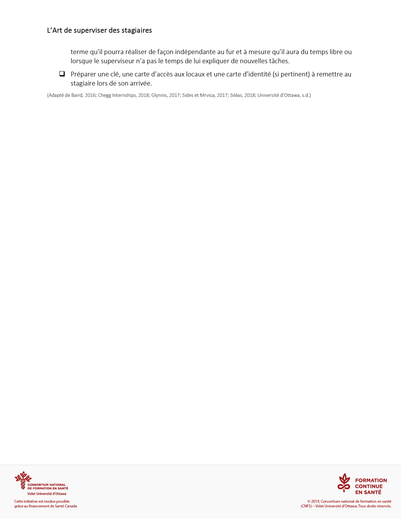 Liste de planification du stage Outil