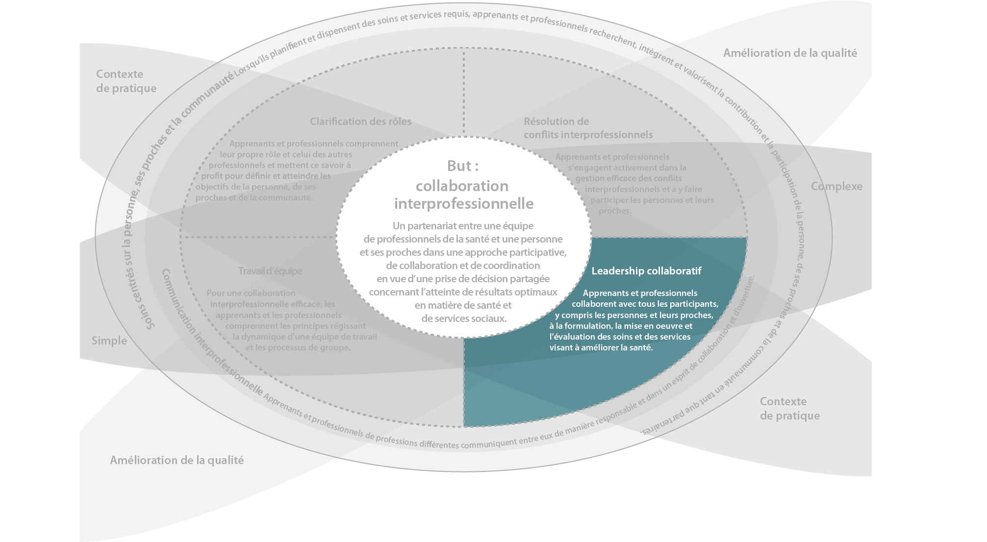 Schéma illustrant les six domaines de compétences interprofessionnelles