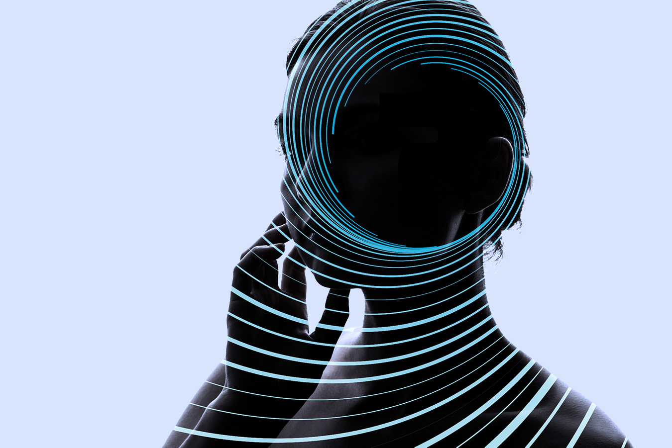 Une silhouette d’une femme avec des ondes sonores qui circulent autour d’elle
