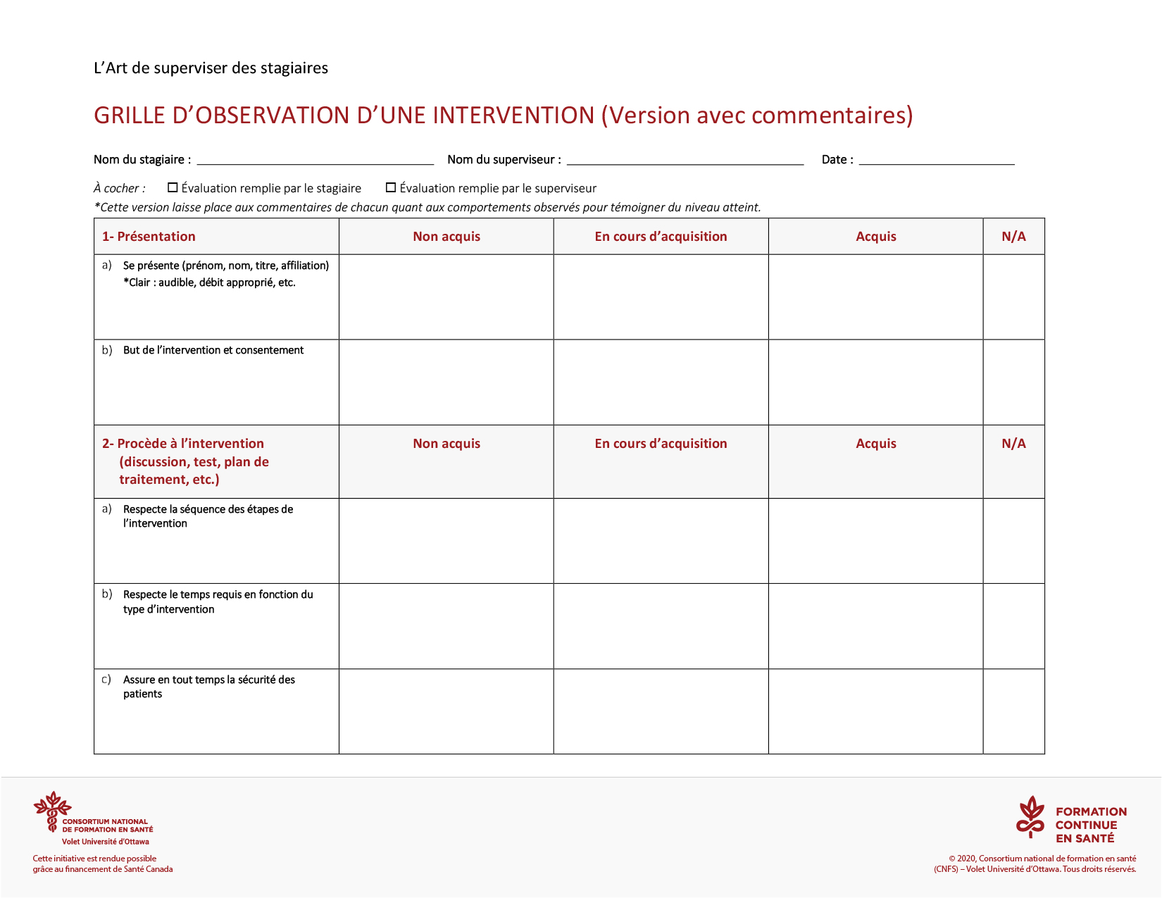 Outil : Grille d’évaluation