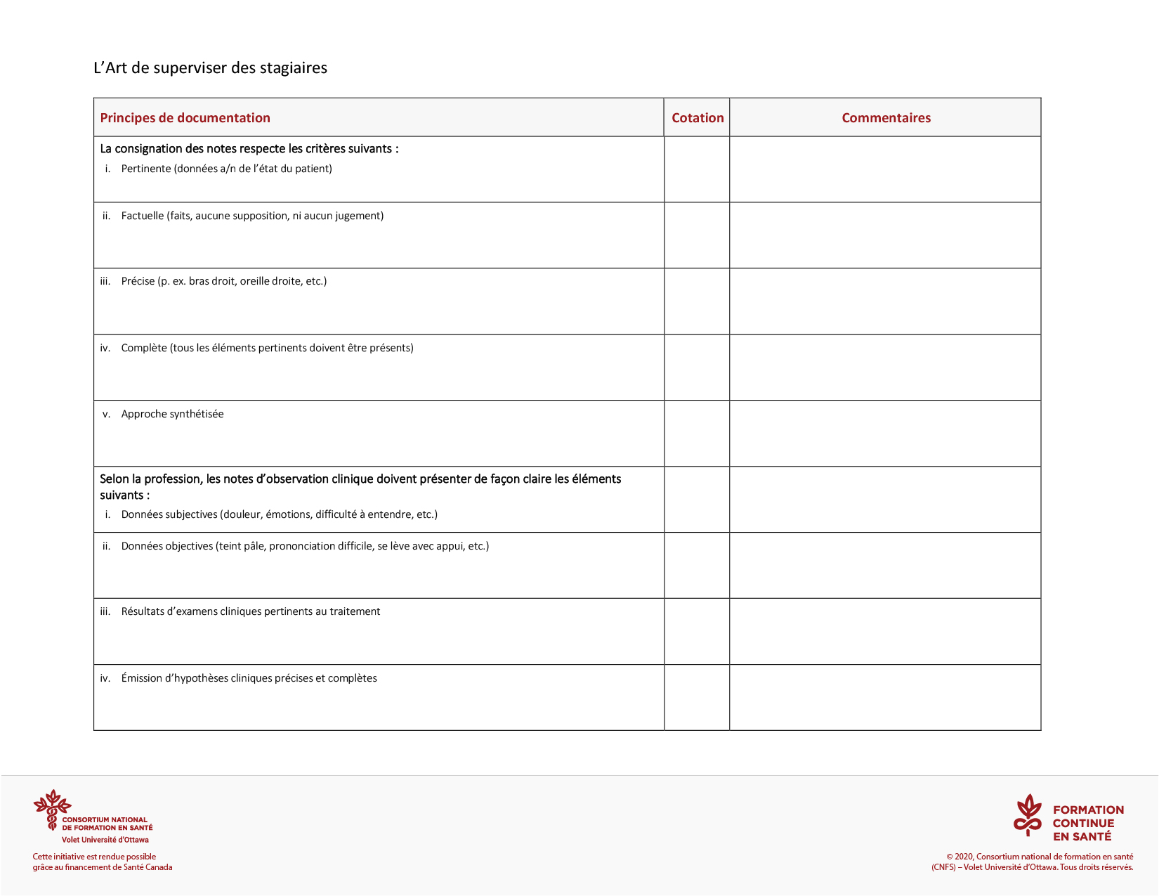 Outil : Grille d’évaluation