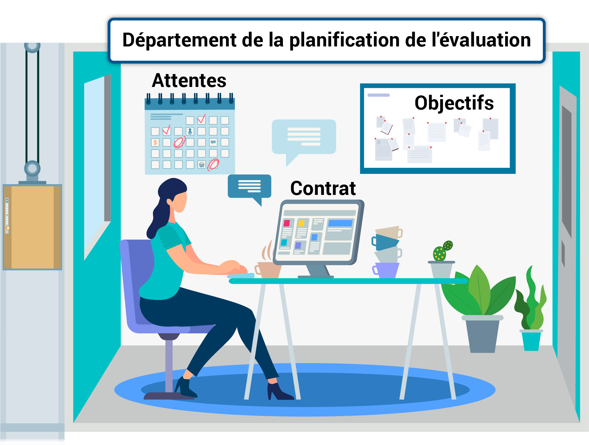 Une femme est assise à son ordinateur dont l’écran illustre des données