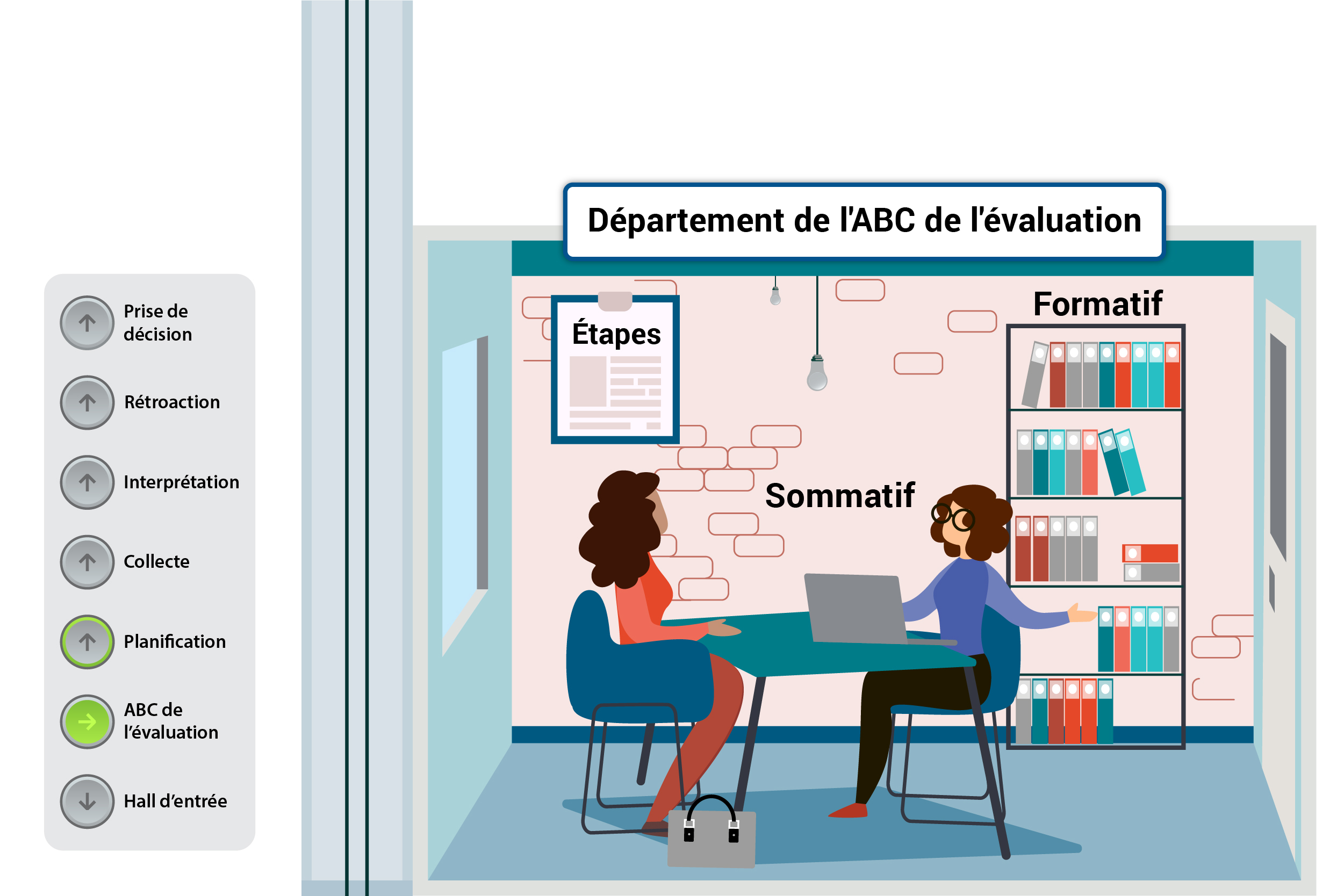 Une femme devant son ordinateur discute avec une autre femme assise devant elle