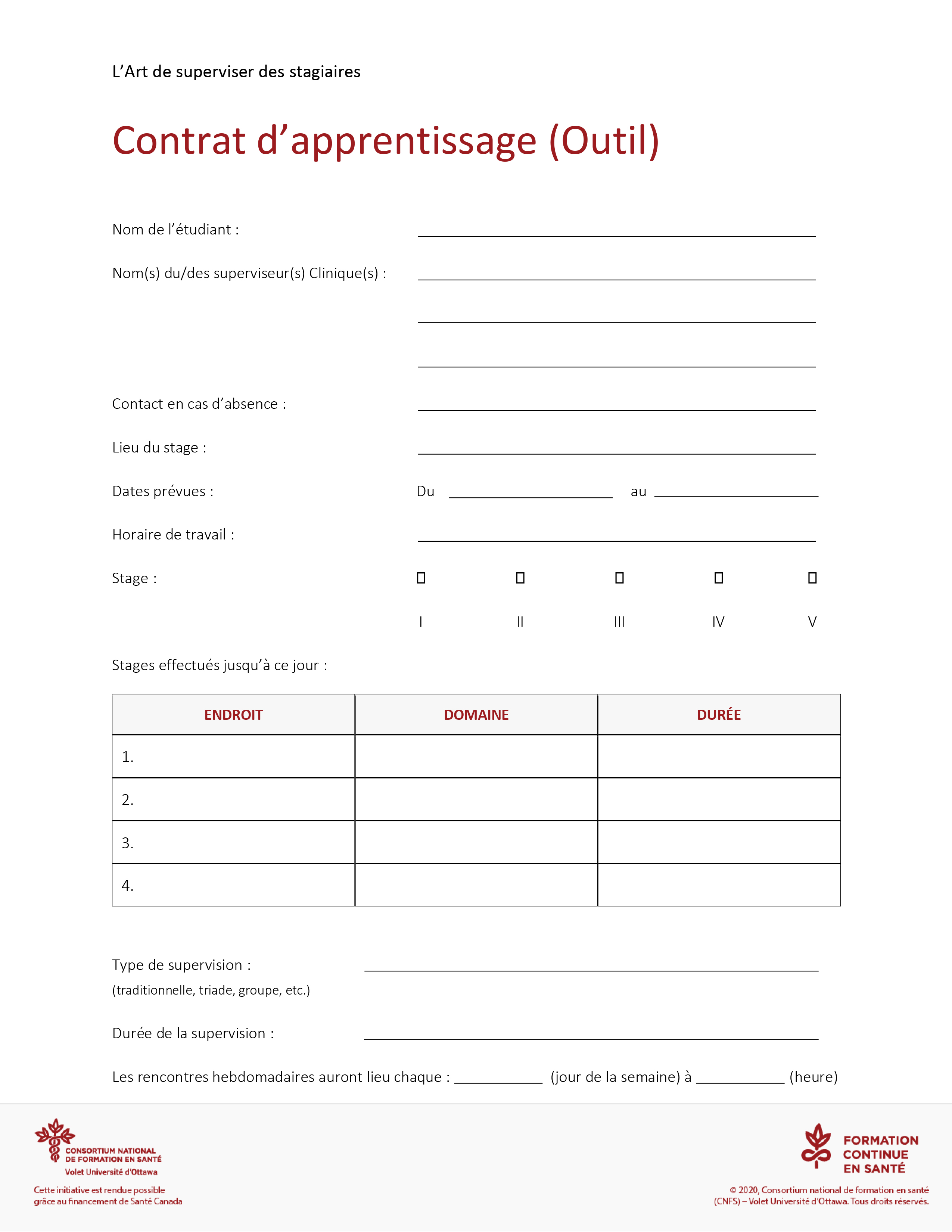 Capture d’écran de l’outil Contrat d’apprentissage