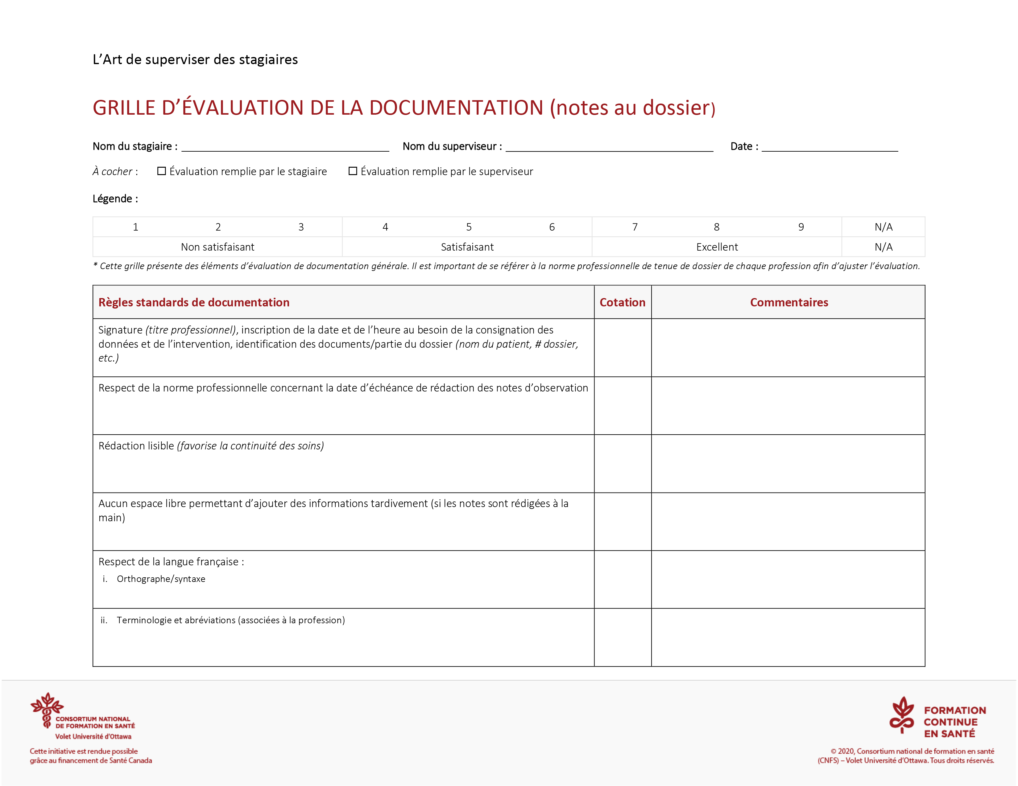 Outil : Grille d'évaluation de la documentation 