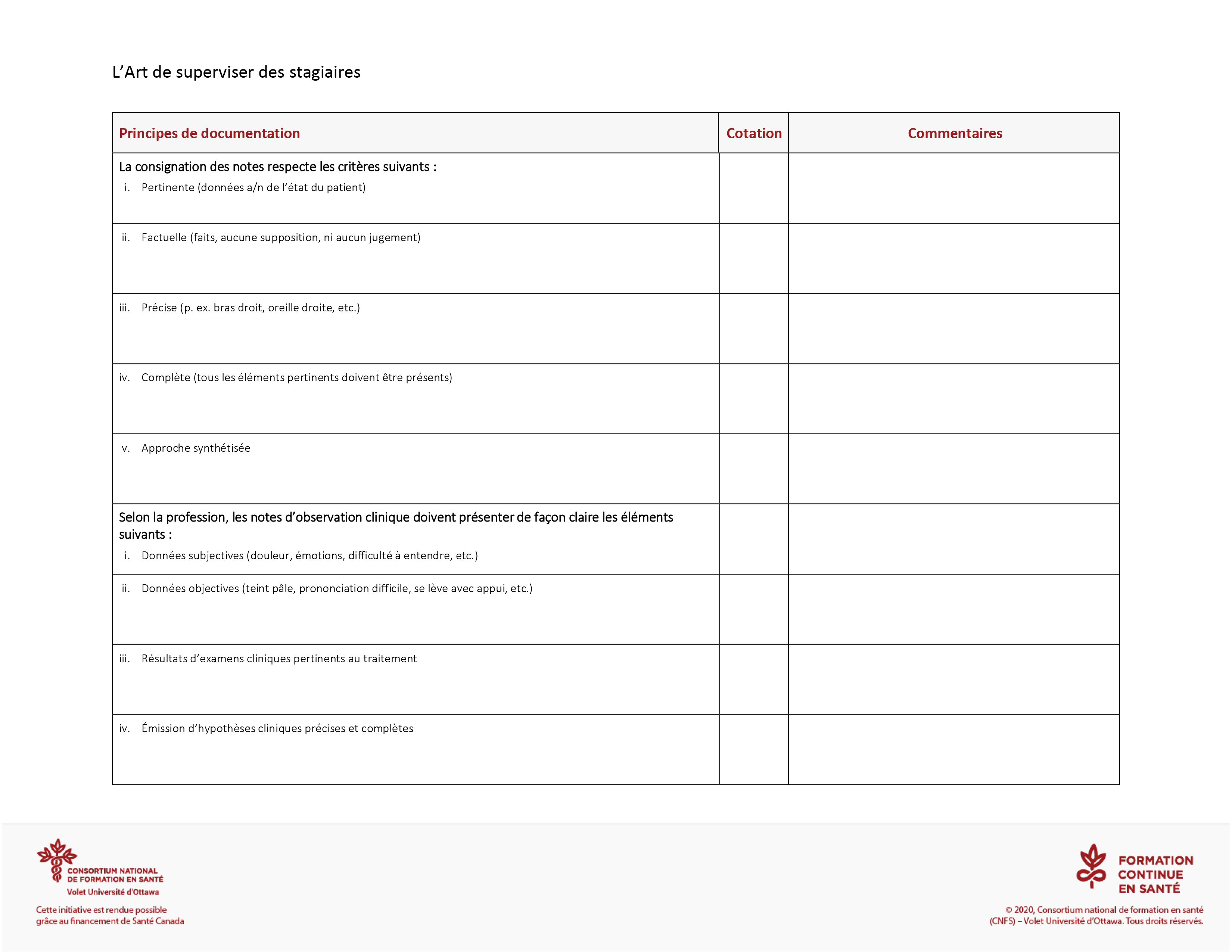 Outil : Grille d'évaluation de la documentation 