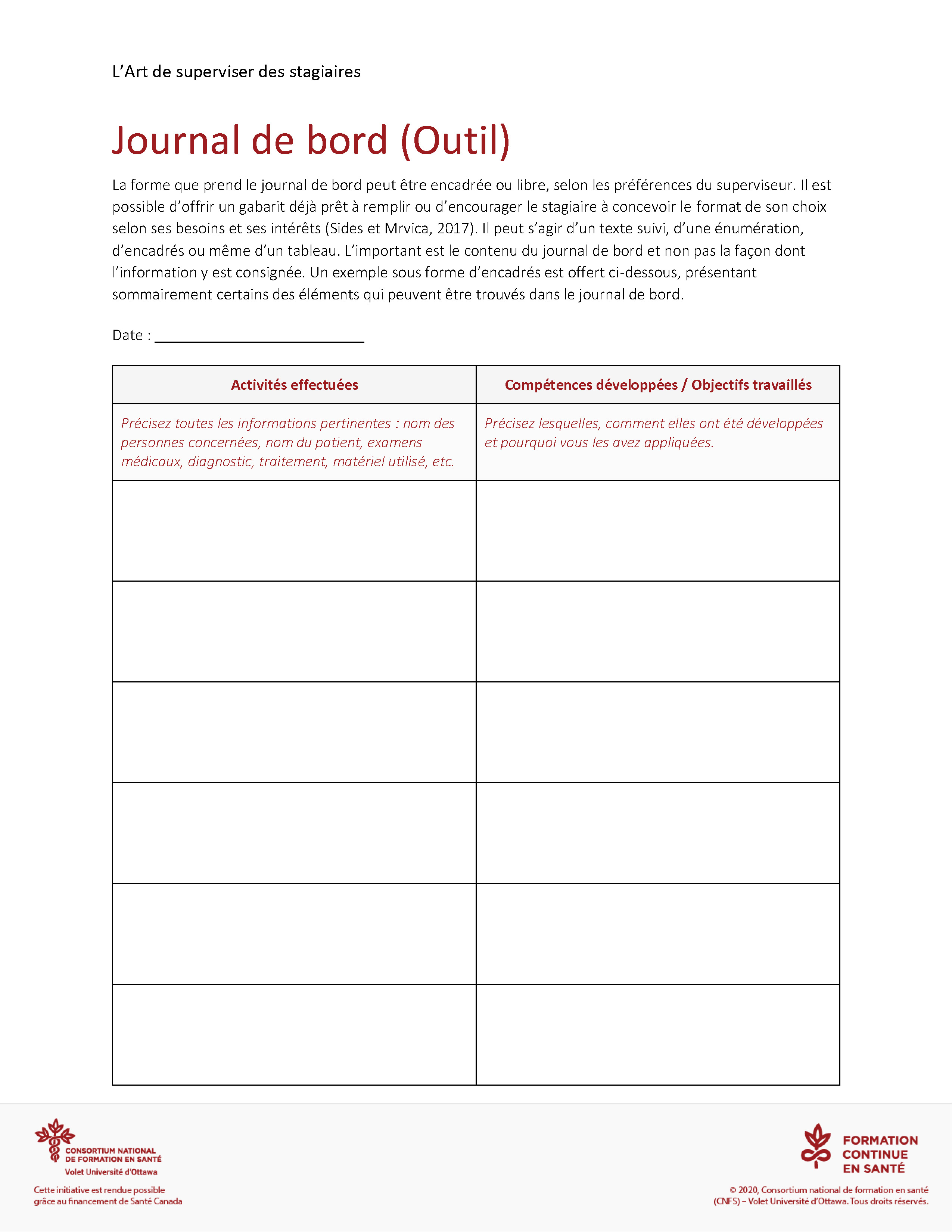 Outil : Journal de bord