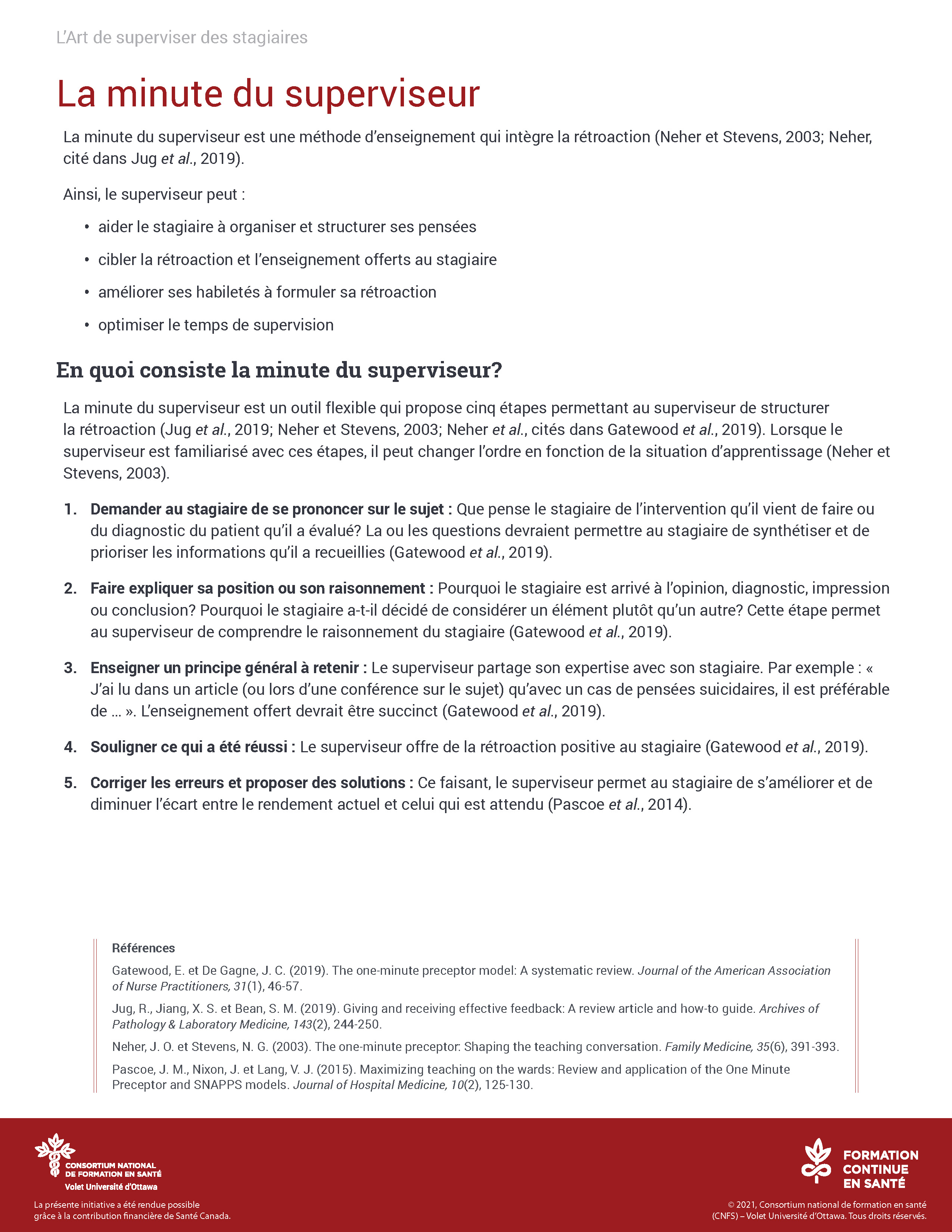 Outil : La minute du superviseur