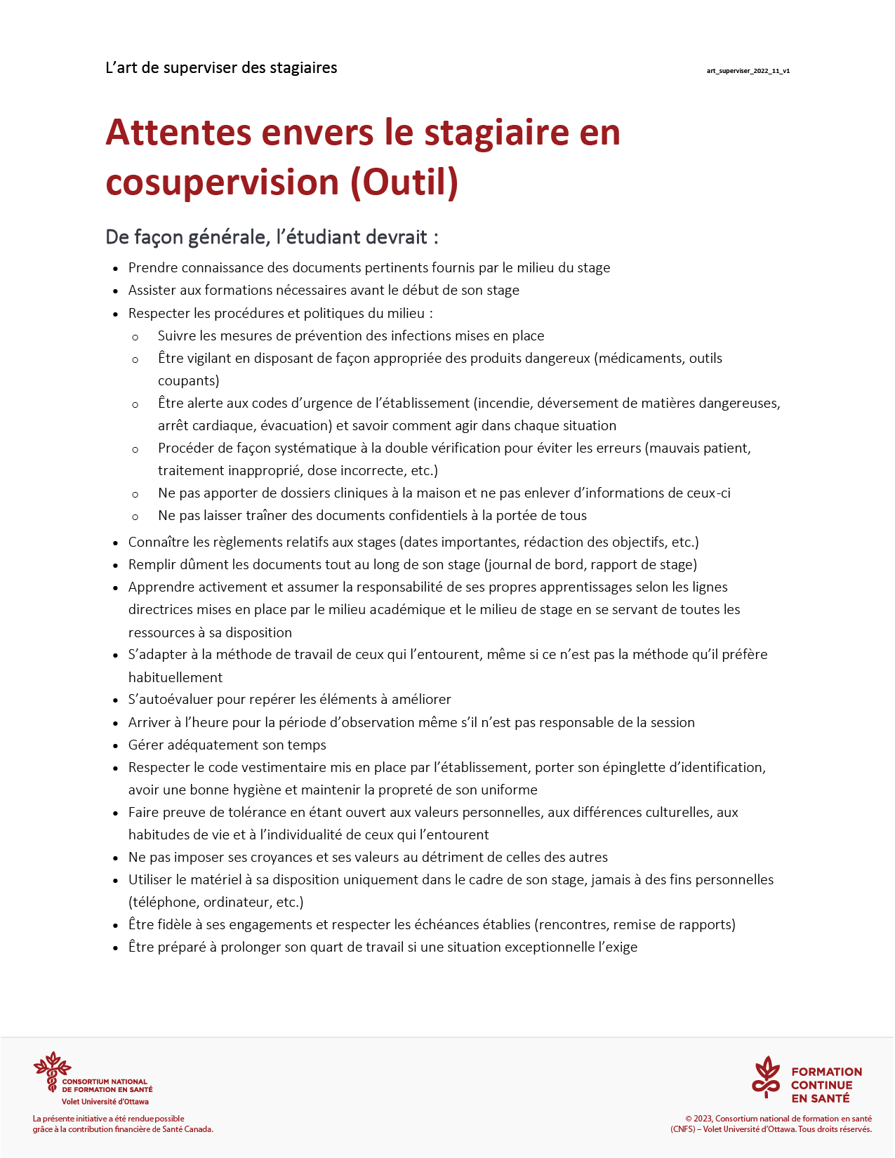 Attentes envers le stagiaire en cosupervision  Outils