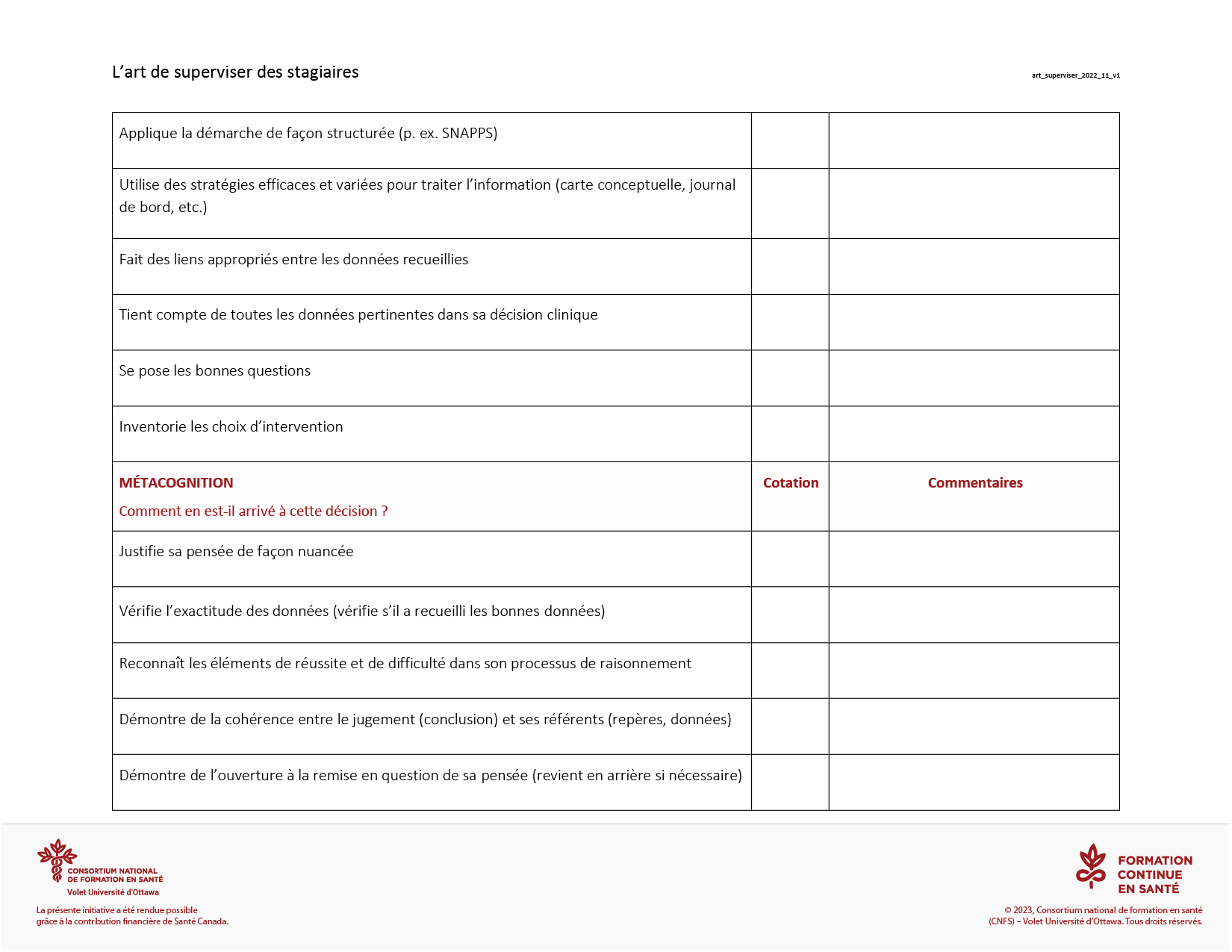 Grilles d’évaluation du raisonnement clinique Outils