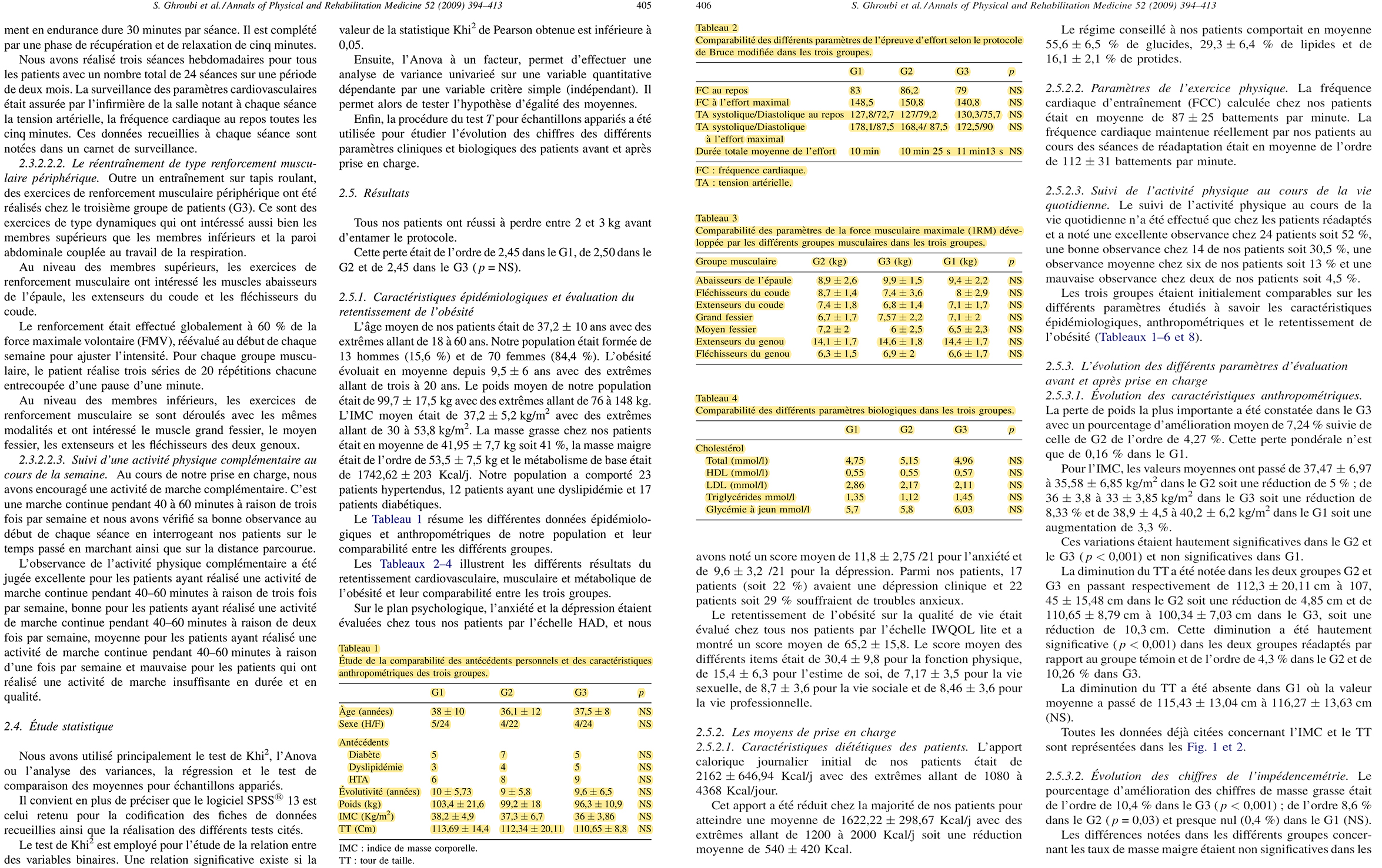 Une capture d'écran de la réponse qui se trouve dans les tableaux 1 à 4 aux pages 405 et 406.