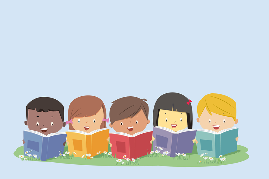 Un groupe d'enfants lisent