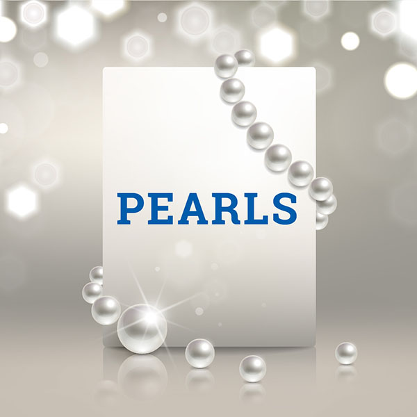 A piece of paper with the acronym PEARLS circled with pearls.