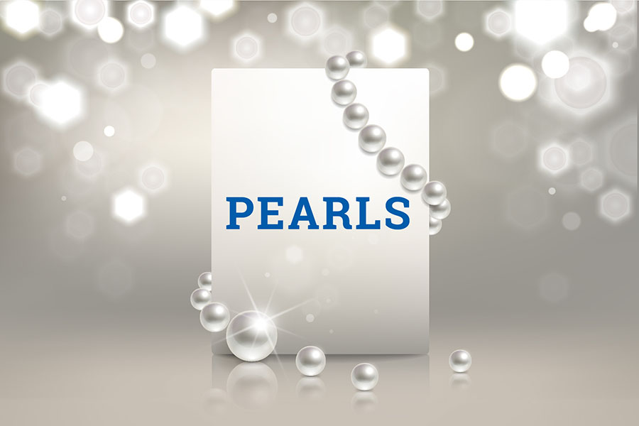 A piece of paper with the acronym PEARLS circled with pearls.