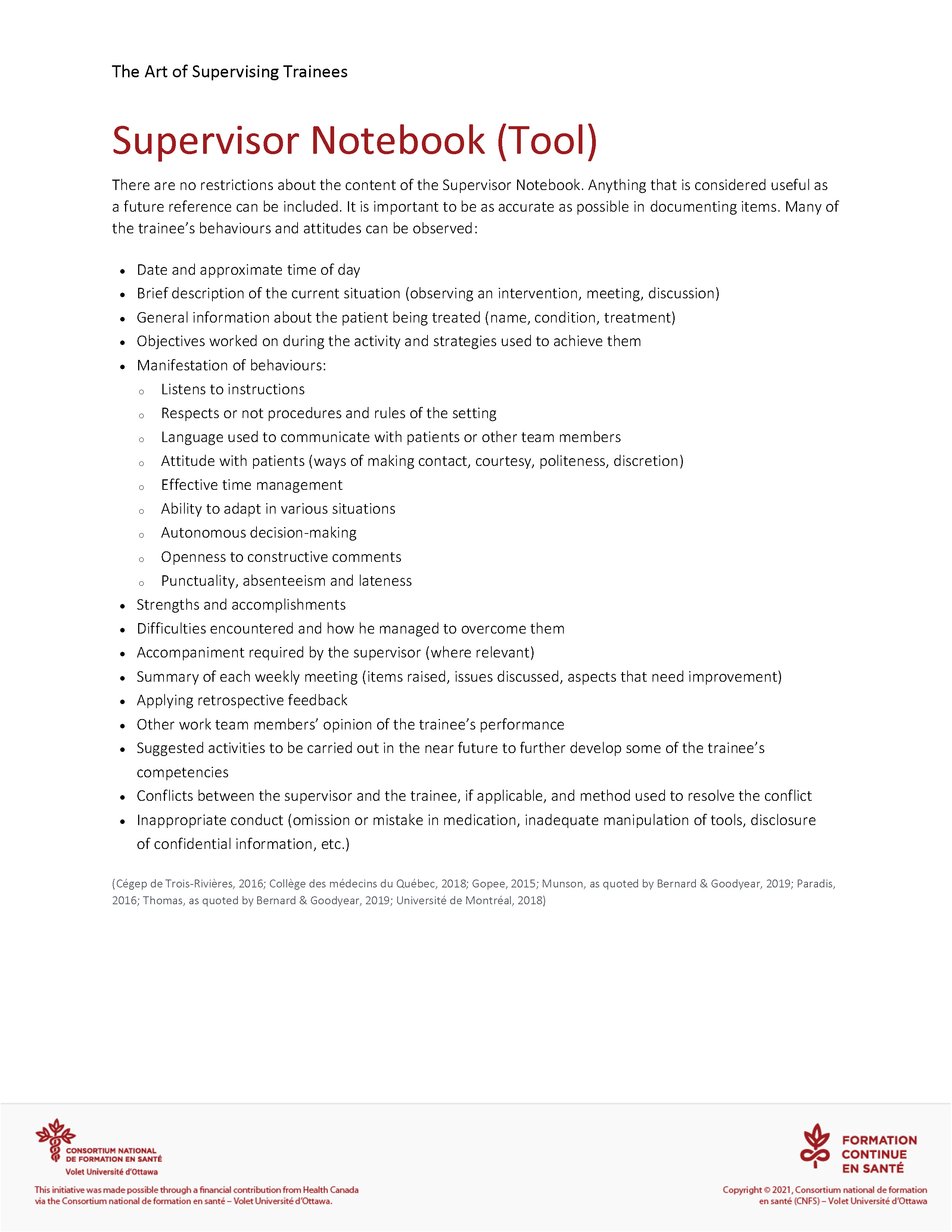 Tool: Supervisor Notebook